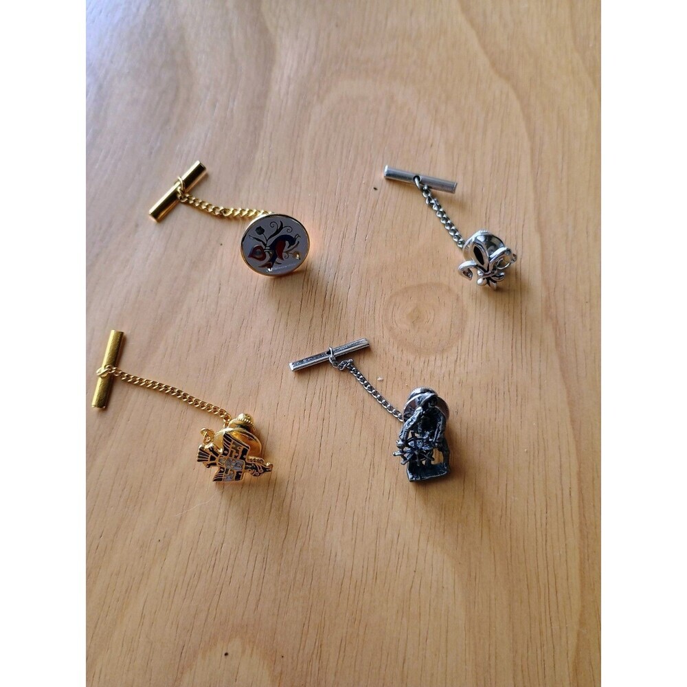 Vintage Mens Jewelry Assorted Lot Of 4 Tie Tacks Gold And Silver Tone